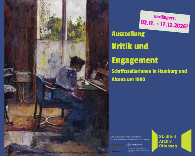 Malerei Frau am Schreibtisch und Text: Kritik und Engagement