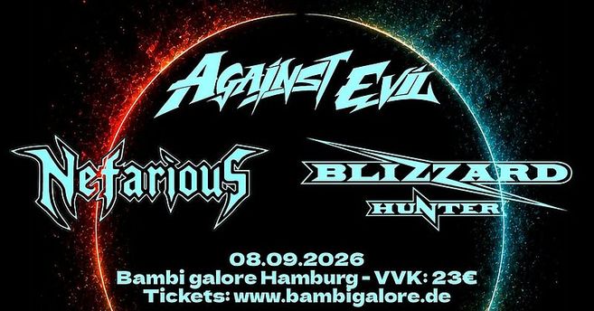 Bambi Konzert am 08.09.2026 von Blizzard Hunter, Against Evil, Nefarious.