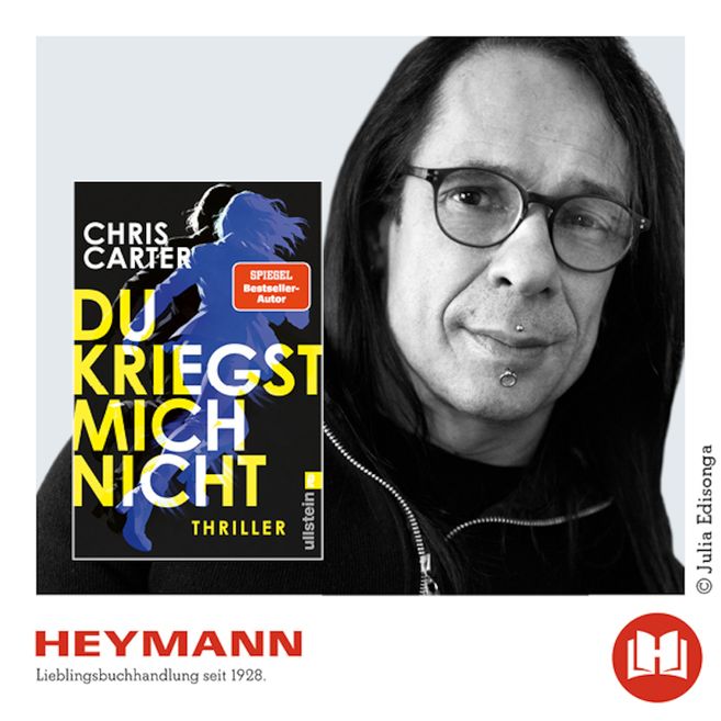 Porträt eines Mannes mit Brille und Piercing neben dem Buchcover von 'Du kriegst mich nicht' von Chris Carter.