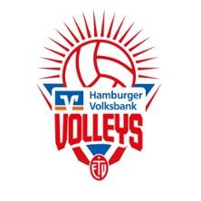 Logo der Hamburger Volksbank Volleys mit Volleyball und Strahlen.