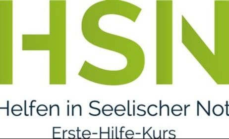 Logo mit den Buchstaben HSN und dem Text 'Helfen in Seelischer Not Erste-Hilfe-Kurs'.