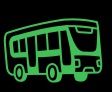 Symbol eines grünen Busses auf schwarzem Hintergrund.