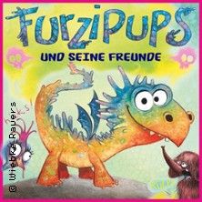 Illustration eines bunten Dinosauriers mit dem Titel 'Furzipups und seine Freunde'.