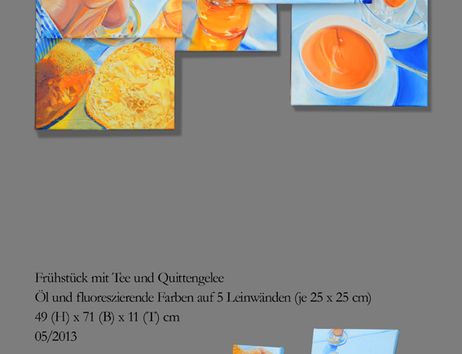 fragmentarische Bildstücke einer Erinnerung vom Frühstück mit Tee und Quittengelee