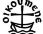 Logo mit einem Kreuz über einem Boot und dem Wort 'oikoumene'.