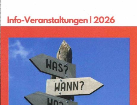 Flyer zeigt Orientierungsschilder mit Fragewörtern