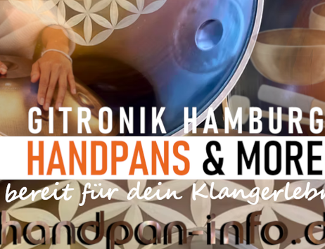 jemand spielt handpan bild mit handpan und klangschalen