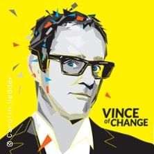 Illustration eines Mannes mit Brille vor gelbem Hintergrund, Text: Vince of Change.
