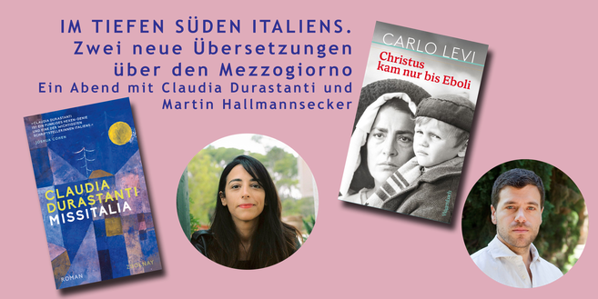 Collage: Buchcover von "Missitalia" und "Christus kam nur bis Eboli", Fotos von Claudia Durastanti und Martin Hallmannsecker 