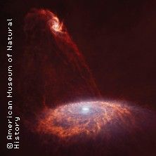 Künstlerische Darstellung eines kosmischen Ereignisses mit leuchtenden Gaswolken im Weltraum.