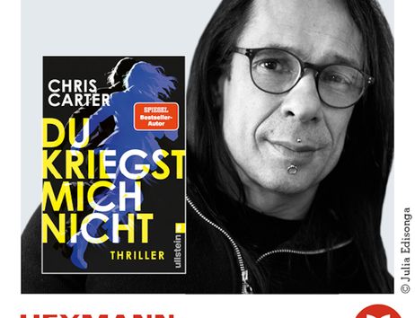 Porträt eines Mannes mit Brille und Piercing neben dem Buchcover von 'Du kriegst mich nicht' von Chris Carter.