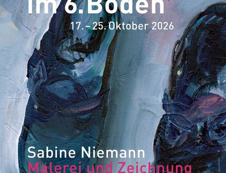 Das Plakaktmotiv zeigt einen Ausschnitt aus einem Gemäde von Sabine Niemann mit blauen abgetragenen Hausschuhen.