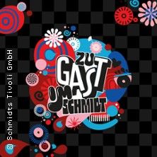 Buntes, abstraktes Design mit dem Text 'Zu Gast im Schmidt'.