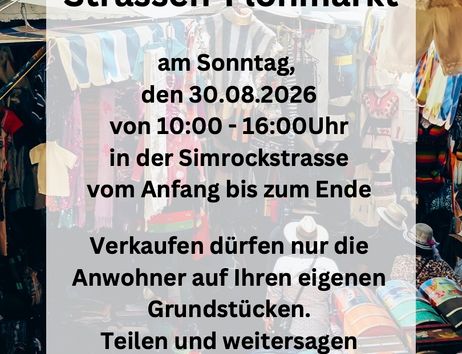 privater Simrockstrassen Flohmarkt vom Anfang bis zum Ende am 30. August von 10:00 Uhr bis 16:00 Uhr