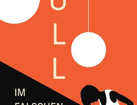 Buchcover von 'Voll im falschen Film' von Wiebke Lorenz mit einer stilisierten Figur und zwei Kugellampen.