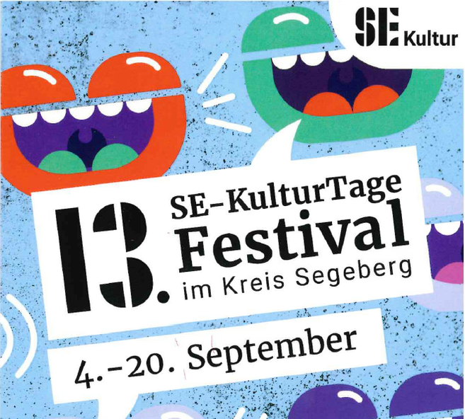 Ein farbenfrohes Plakat für das 13. SE-KulturTage Festival im Kreis Segeberg. Das Festival findet vom 4. bis 20. September statt.