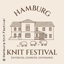 Logo des Hamburg Knit Festival mit einem stilisierten Gebäude und Schafen darunter.