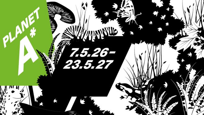 Natur schwarz weiß dargestellt mit Titel und Termin der Ausstellung