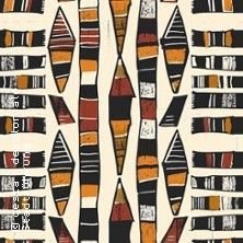 Abstraktes Muster mit geometrischen Formen in Schwarz, Rot, Orange und Weiß.