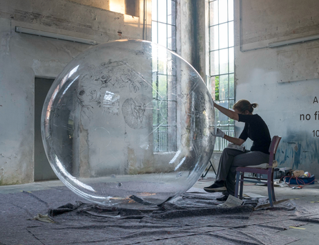 Einladung zu no firm ground. Zeichnung auf der bubble