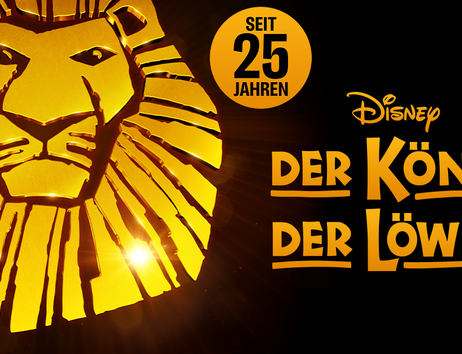 Logo von Disneys Der König der Löwen mit einem stilisierten Löwenkopf und dem Text 'Seit 25 Jahren'.