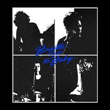 Schwarz-weißes Albumcover mit vier Bildern von Musikern und dem Titel 'Brigitte Calls Me Baby' in blauer Schrift.